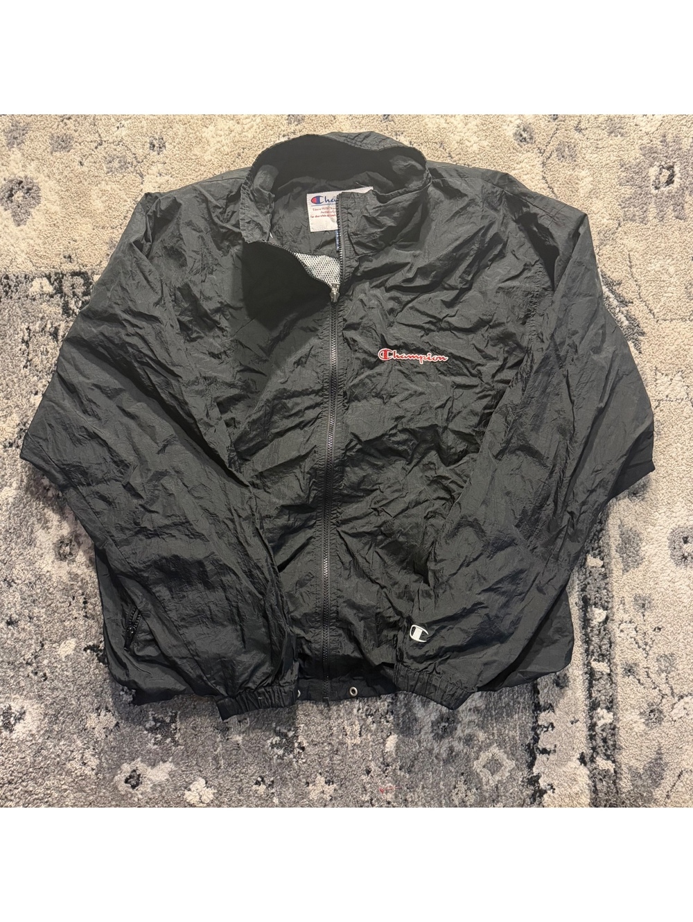 Champion Men's Black Nylon Windbreaker Jacket Size Large